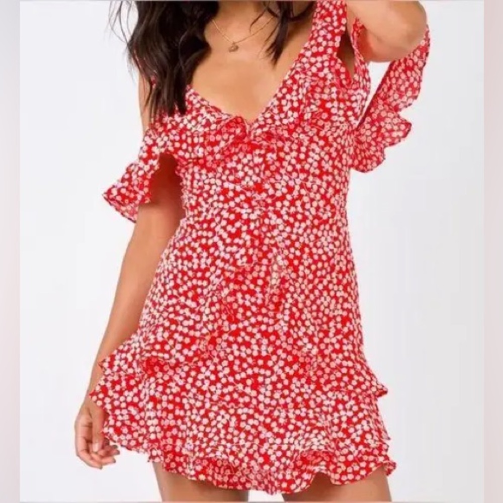 Showpo Red and White Floral Mini Dress